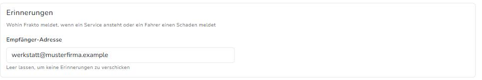 Einstellung "Erinnerungen" mit Empfänger-Adresse