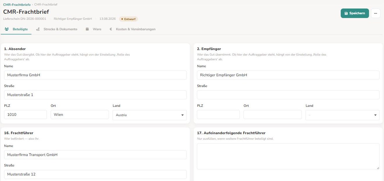 CMR-Formular mit den vier Reitern