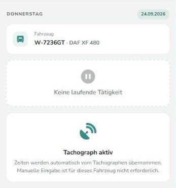 Hinweis "Tachograph aktiv" statt Eingabefeldern