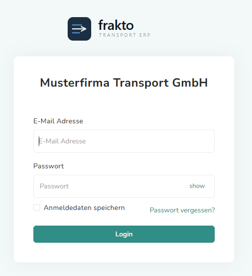 Login-Maske mit E-Mail, Passwort, Anmeldedaten speichern und Passwort-vergessen-Link