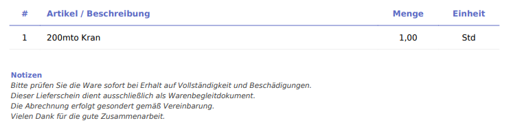 Lieferschein-PDF ohne Preisspalten
