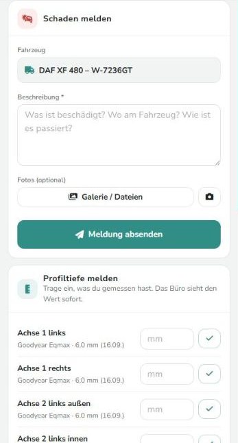 Formular mit Fahrzeug, Beschreibung und Foto-Auswahl