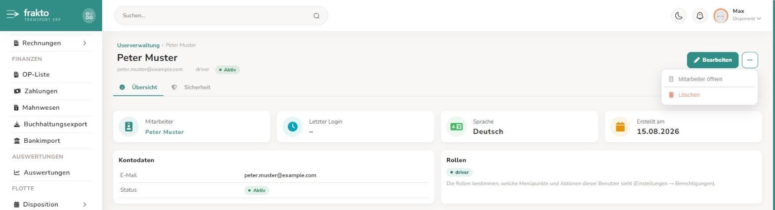 Detailansicht eines Benutzers mit geöffnetem Menü ⋯