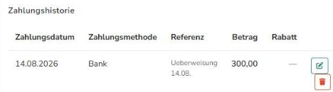 Zahlungshistorie mit einer gebuchten Teilzahlung