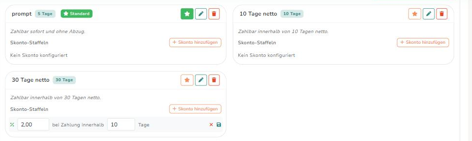 Zahlungsbedingungen mit Skonto-Staffel