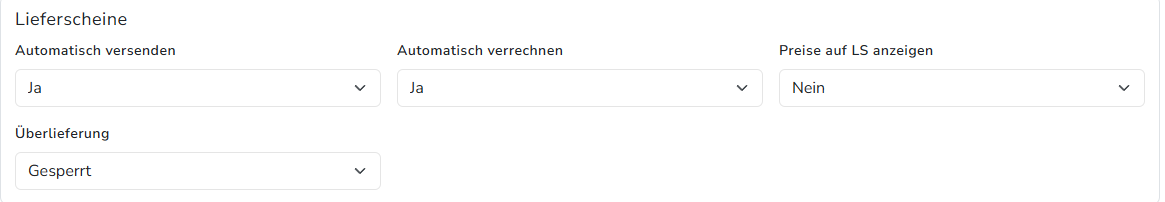 Lieferschein-Einstellungen: Automatik, Preise, Überlieferung