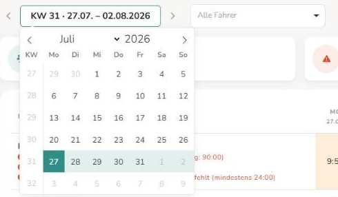 Kalender mit markierter Kalenderwoche 31